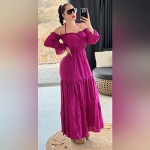 Elegant Magenta Off-Shoulder Maxi Dress